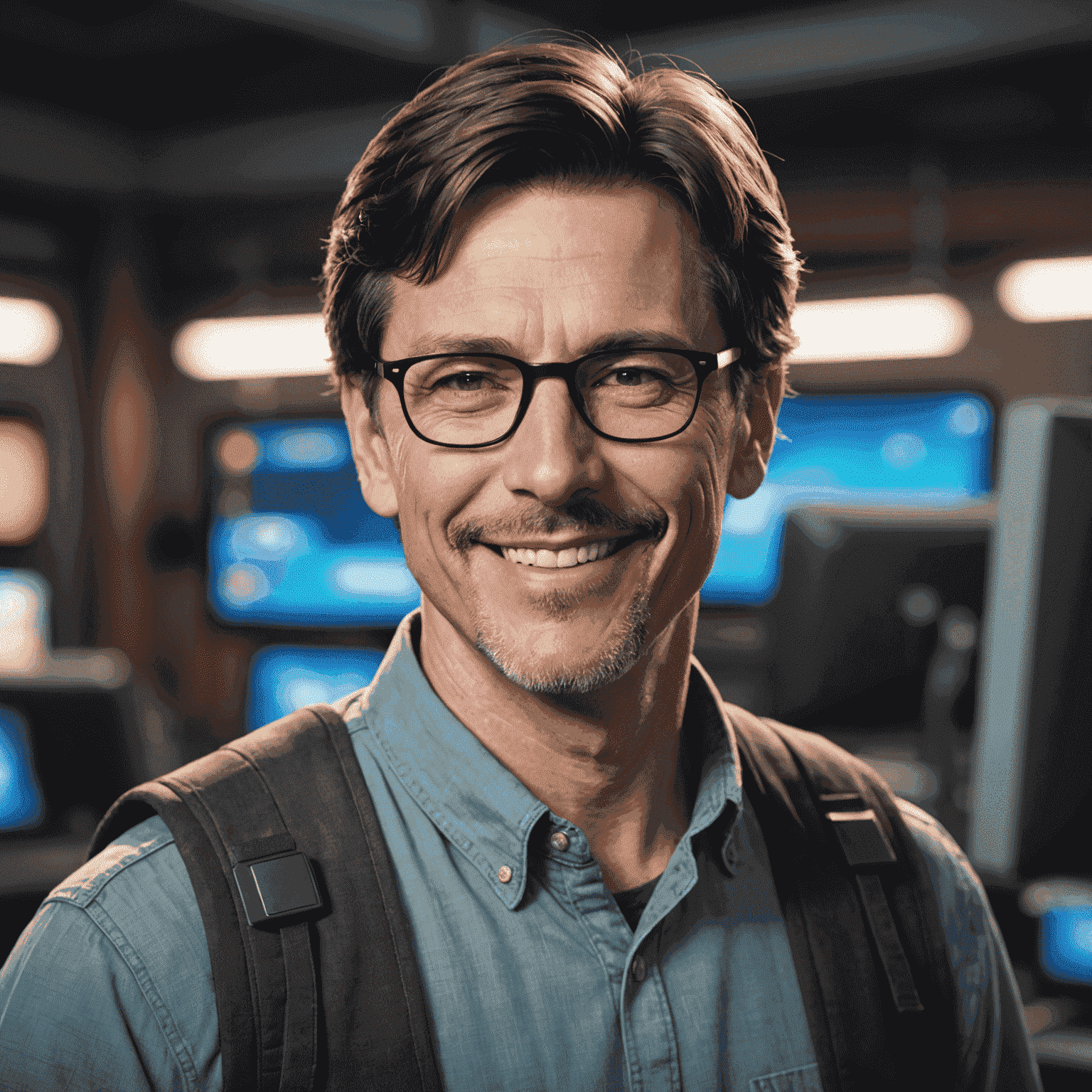 Portrait of John Doe, a gaming hardware expert with 10 years of experience in the industry. He has short brown hair, wears glasses, and is smiling confidently at the camera.