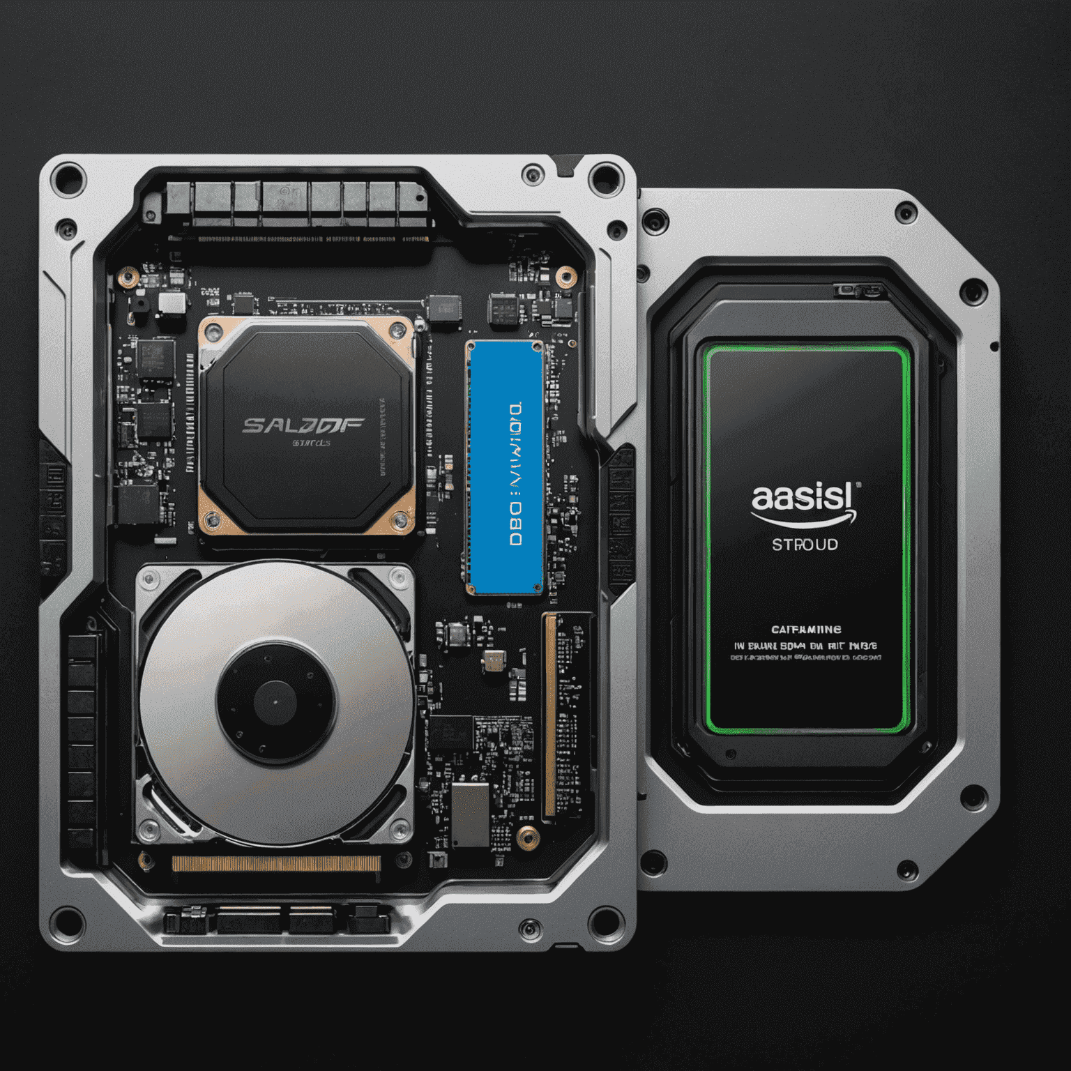 Side-by-side comparison of an SSD and HDD, with gaming-related icons surrounding them to illustrate their impact on gaming performance